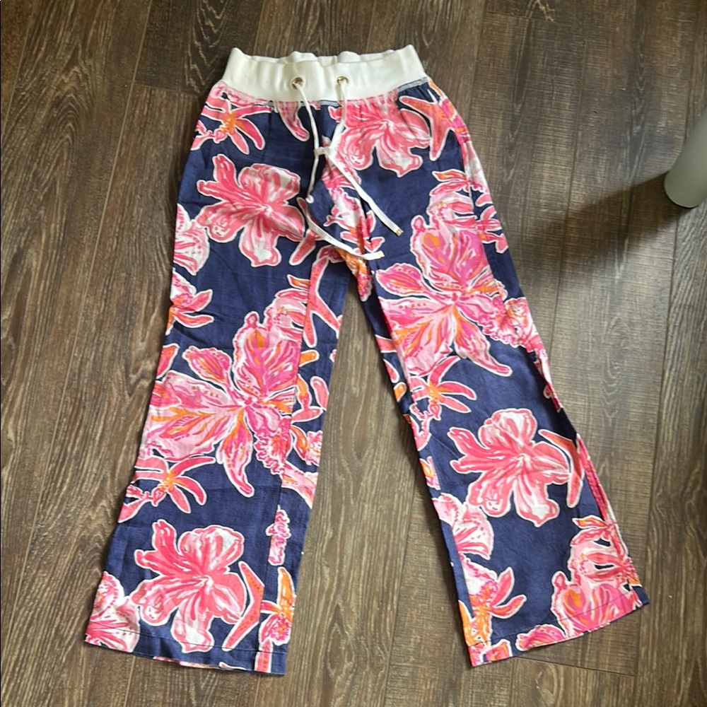 Floral Pink and Blue Drawstring Pants